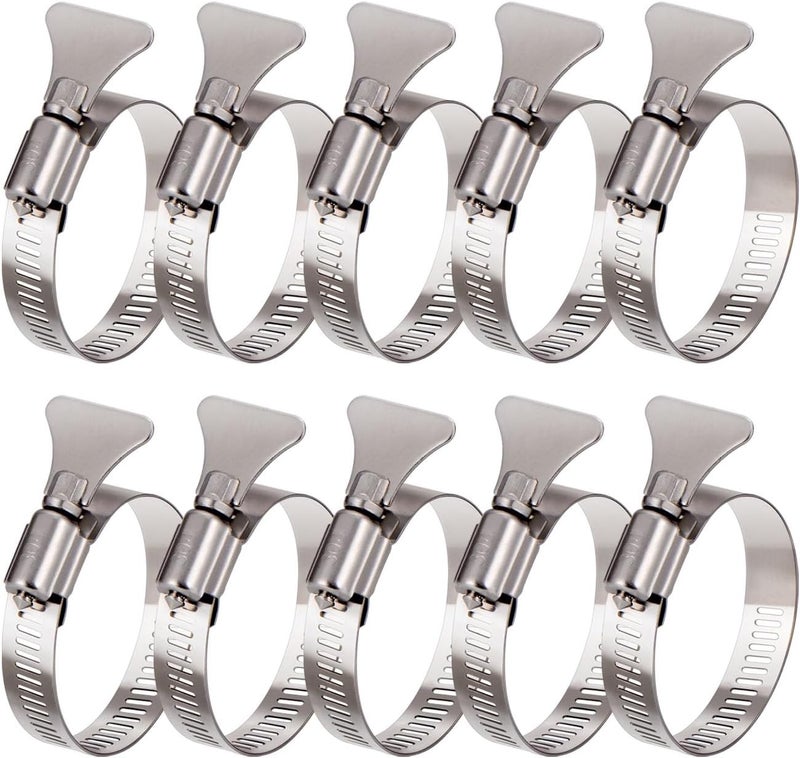 Suprom 1 1/2 inch Hose Clamp, 10 Pack Adjustable 1"-2" Diameter Hose Clamps With Easy Turn Thumb Screw, 304 Stainless Steel Hose Clamps For Securing Hose, Automotive and Mechanical Applications - Image 1
